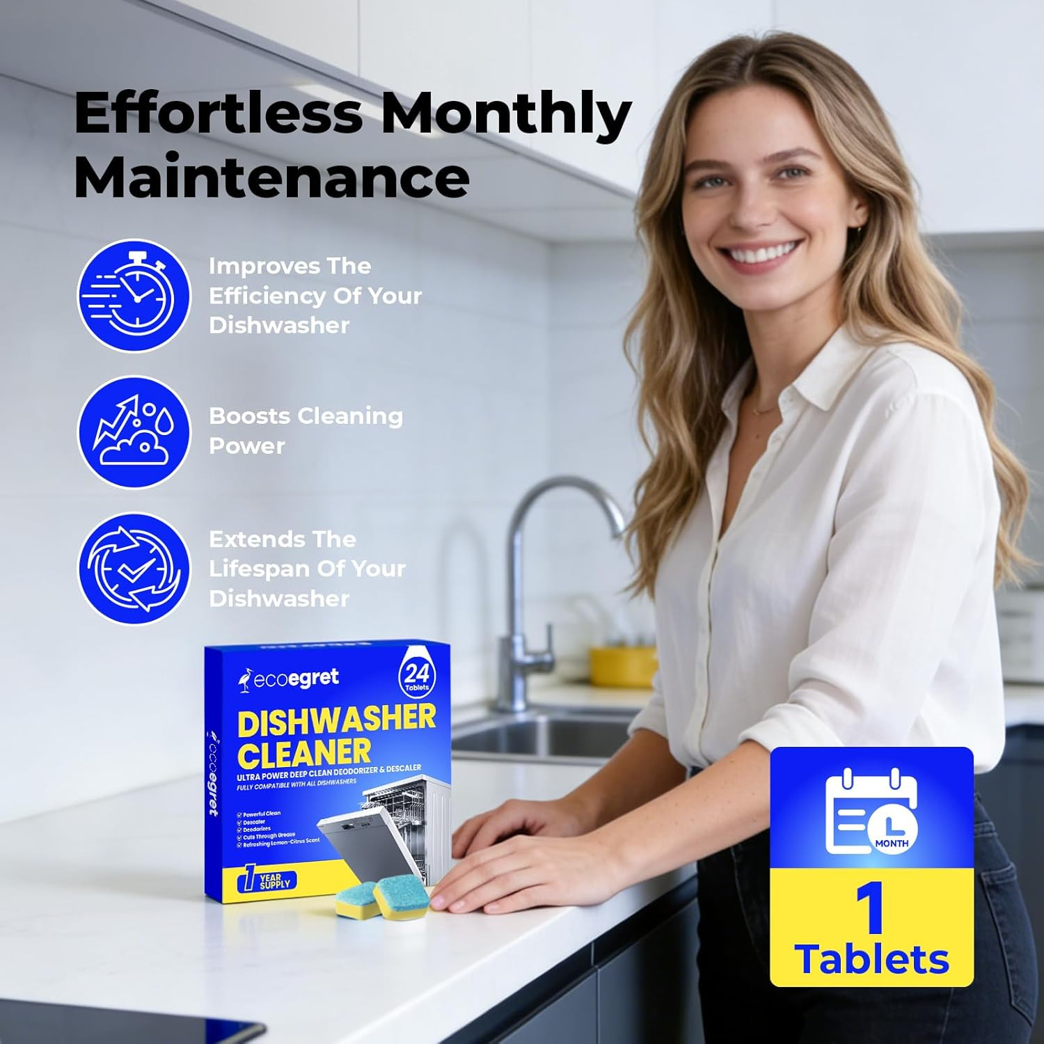 Dishwasher Cleaner Tablets (24 Count) – with Fresh Lemon Scent Dishwasher Cleane