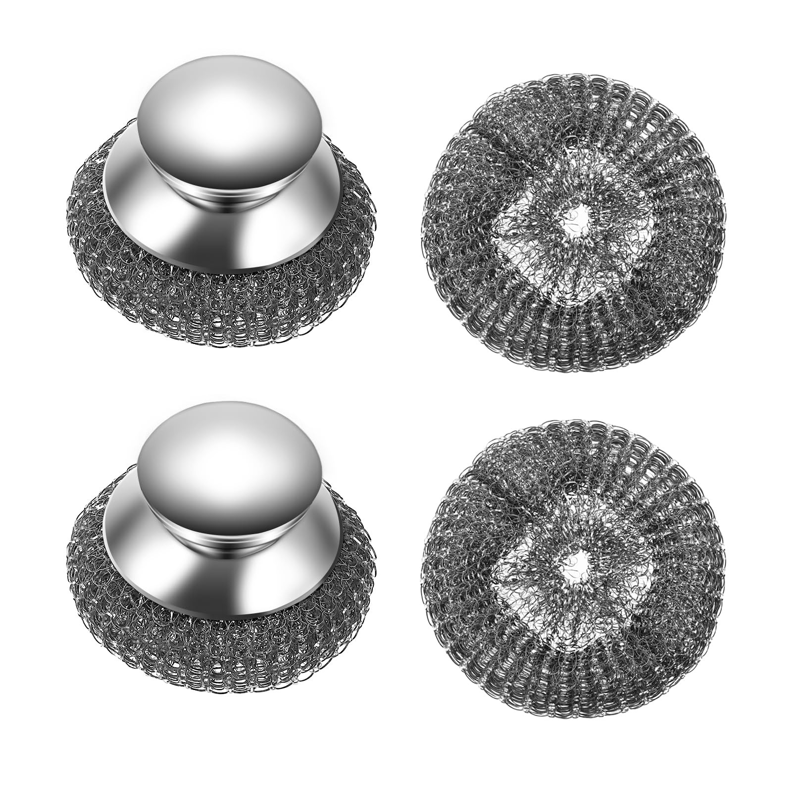 2Pcs Stainless Steel Wool Scrubber Set with Handle，2 Replacement Steel Scrubb…