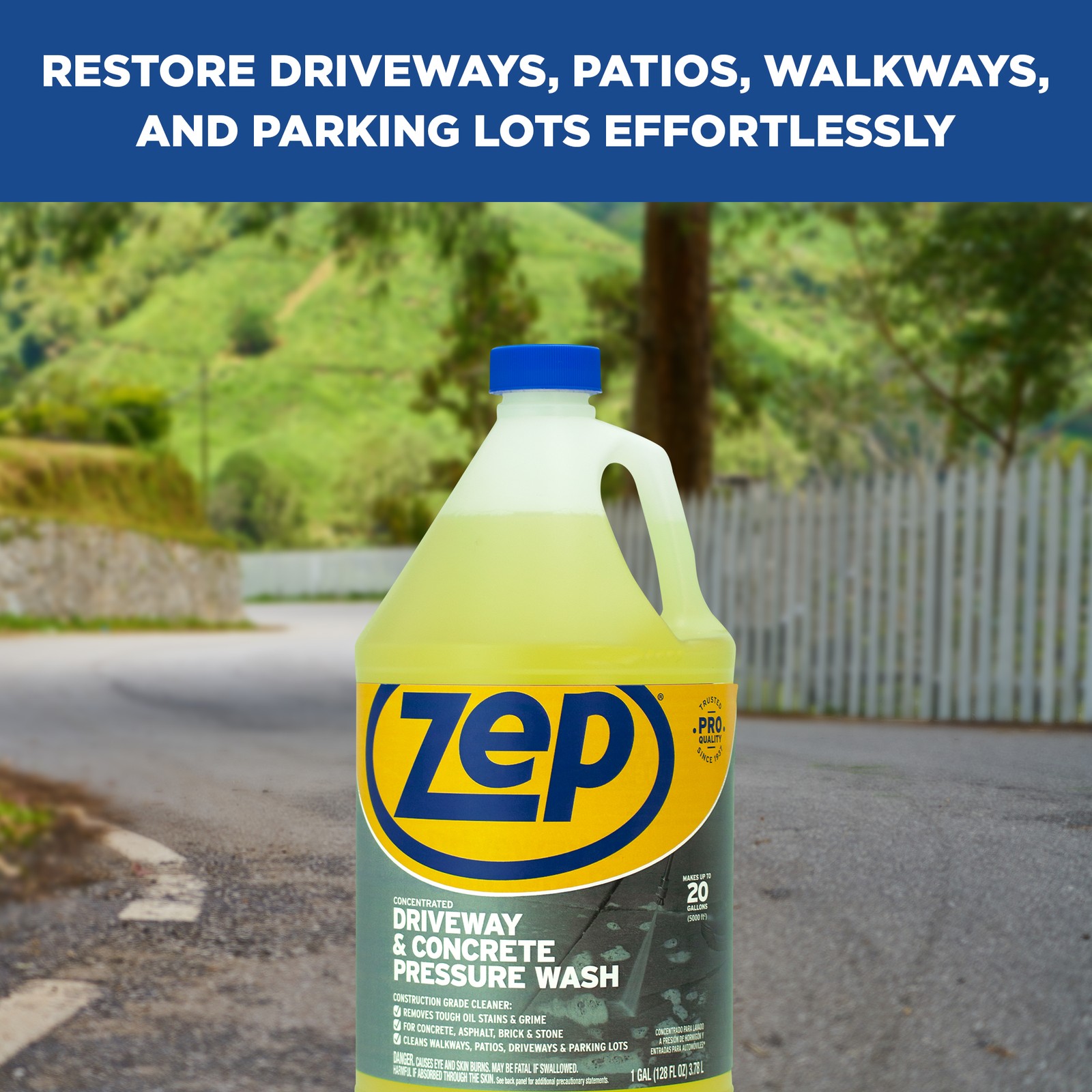 Zep Driveway and Concrete Pressure Wash Cleaner Concentrate – 1 Gal (Case of 4)
