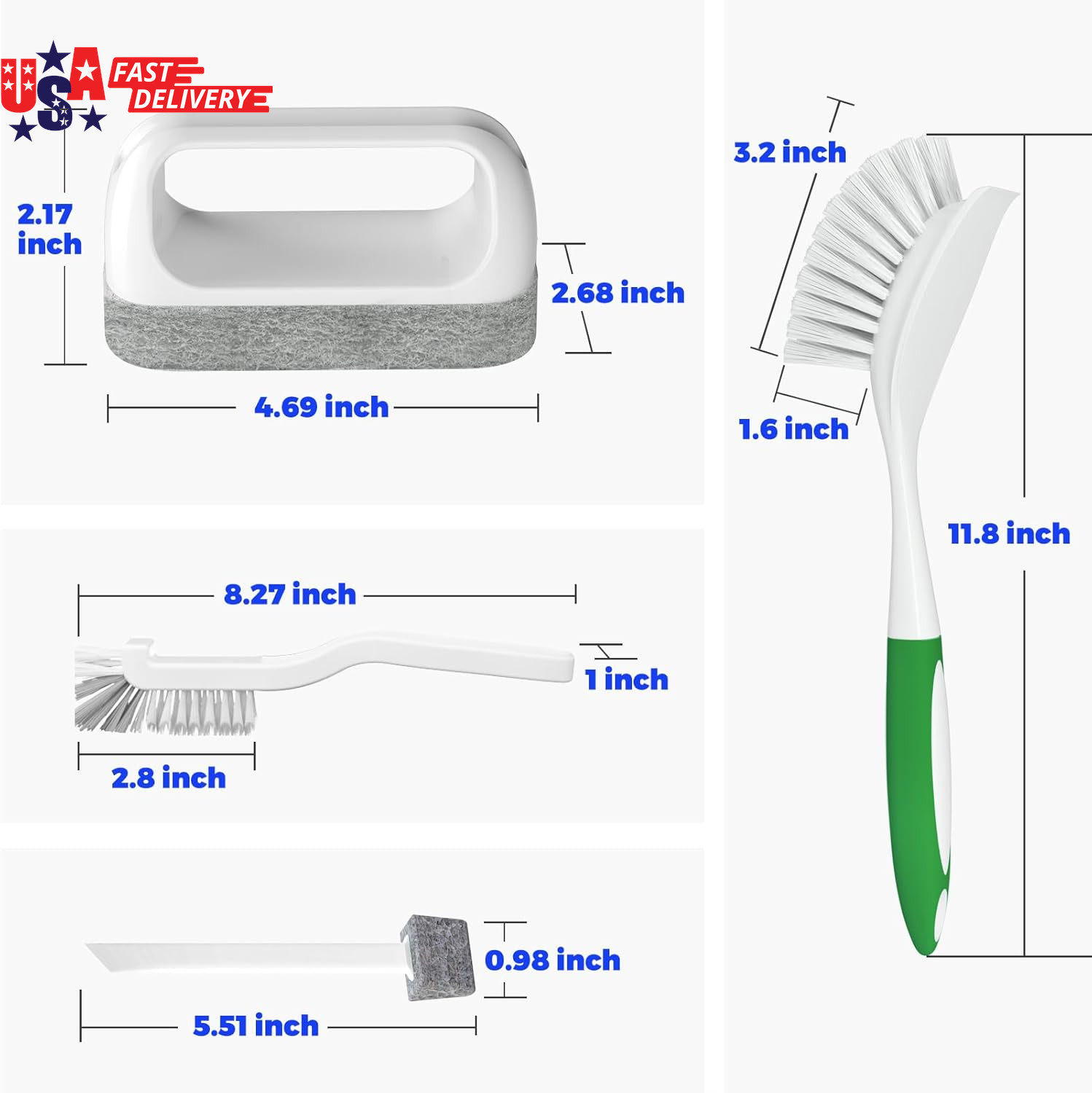 6-Pack Kitchen Cleaning Brush Set Green Dish Brushes with Scraper Scouring Pad W