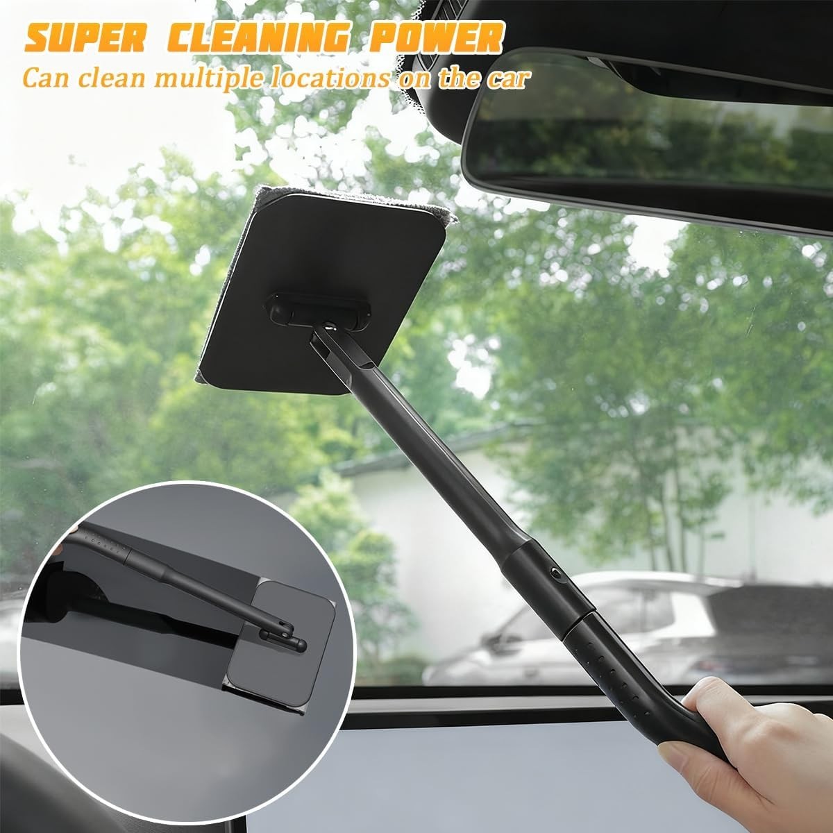 Vehicle Window Cleaner with Extendable Handle & 4 Washable Microfiber Pads, A…