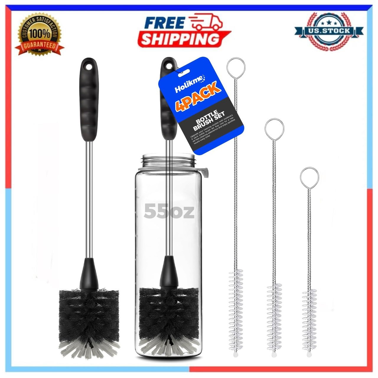 14 Inch Stainless Steel Bottle Brush Set with 3 Straw Cleaners