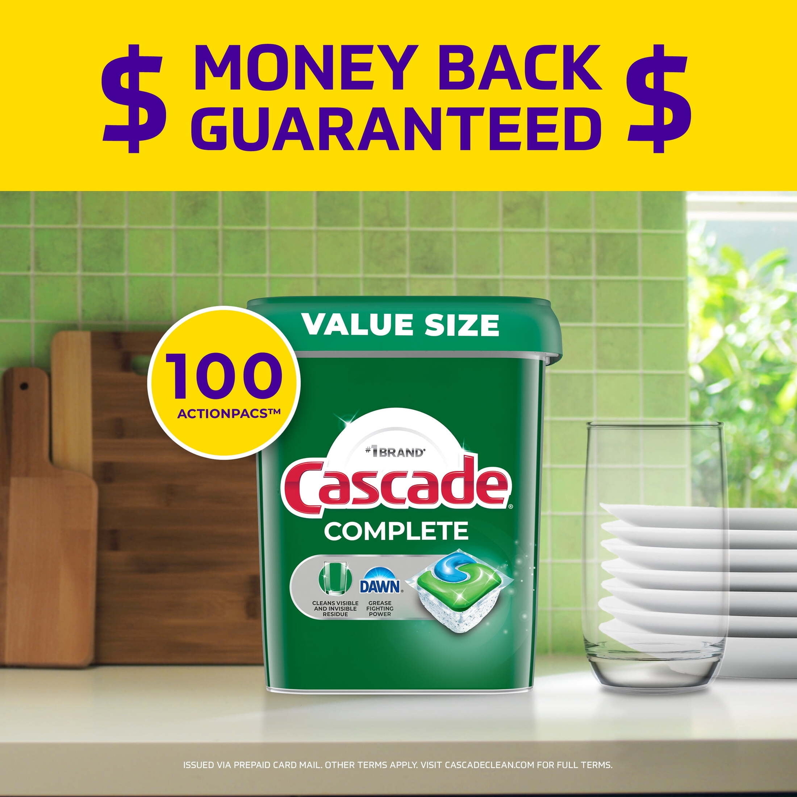 Cascade Complete Dishwasher Pods, Action Pacs Detergent Tabs, Fresh, 100 Count
