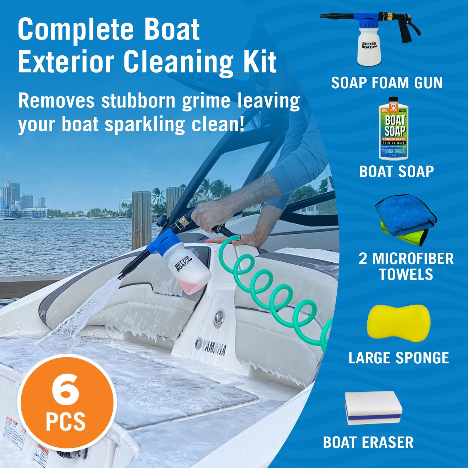 Boat Cleaning Kit Wash Soap Foam Gun Sponge Microfiber Cloths Marine Cleaner For