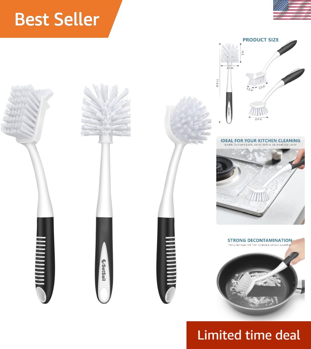 Black Cleaning Brush Set – 3 Pieces for Kitchen and Bathroom Essentials