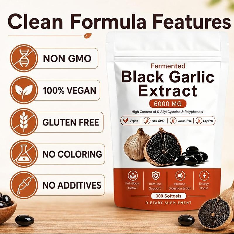 Fermented Black Garlic Extract, Natural Odorless Aged Garlic Supplements, Suppor