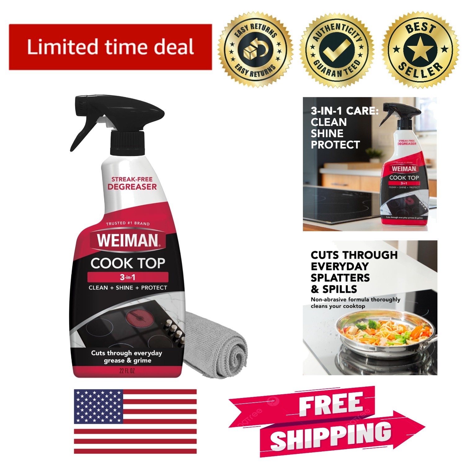 22oz Natural Cooktop Cleaner for Glass & Ceramic – Includes Microfiber Cloth