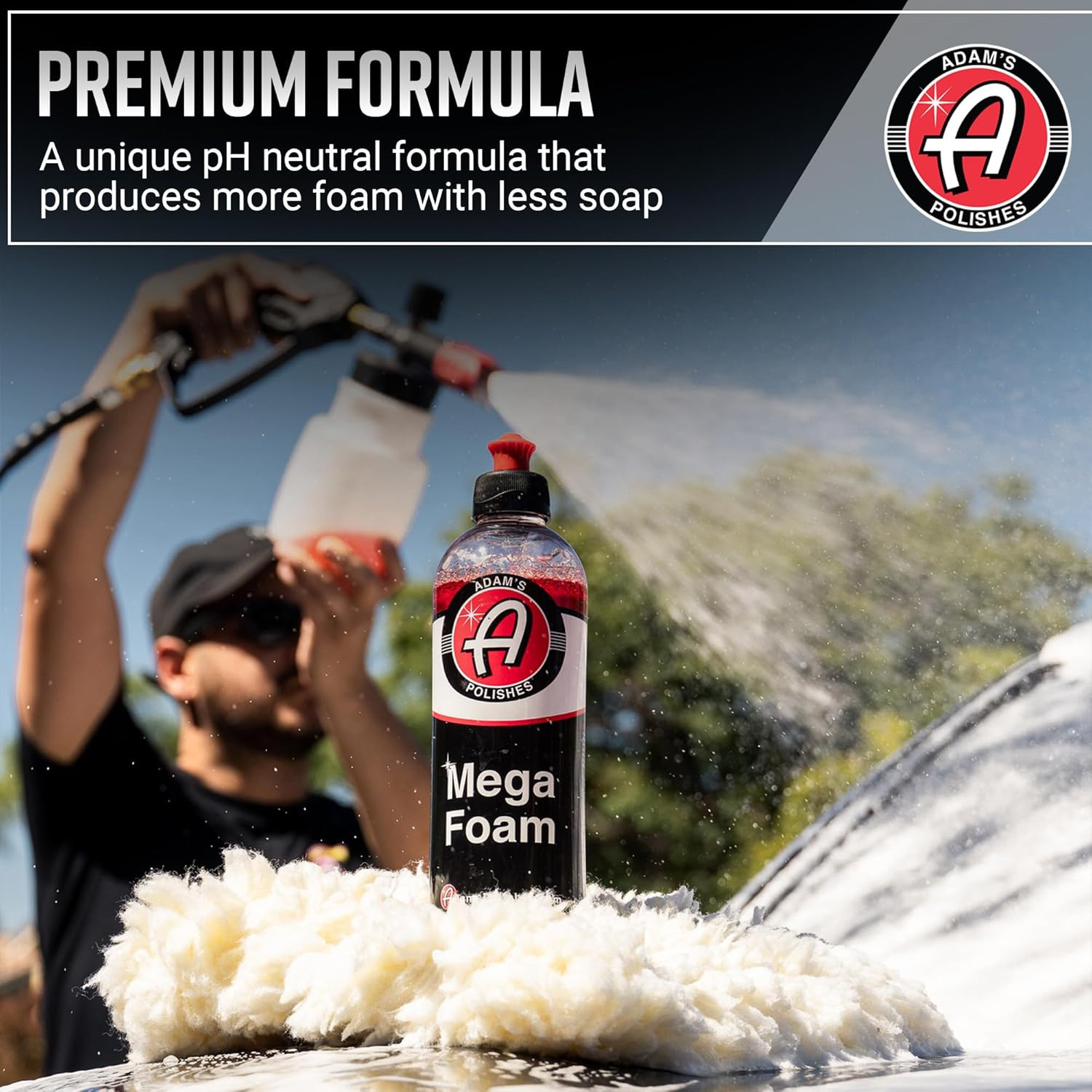 Adam’s Mega Foam Car Wash Soap 1 Gallon pH Neutral High Suds Cleaner