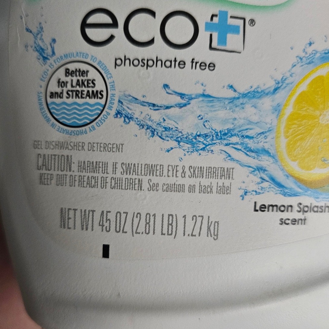 2 Bottles Palmolive Eco Dishwasher Detergent Gel Lemon Splash 45 oz