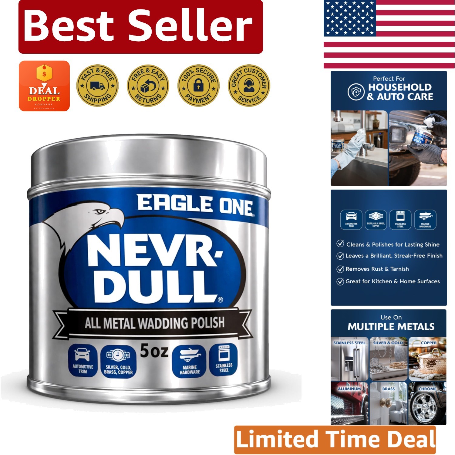 Nevr Dull All Metal Wadding Polish 5 oz – Effortless Shine for Every Surface