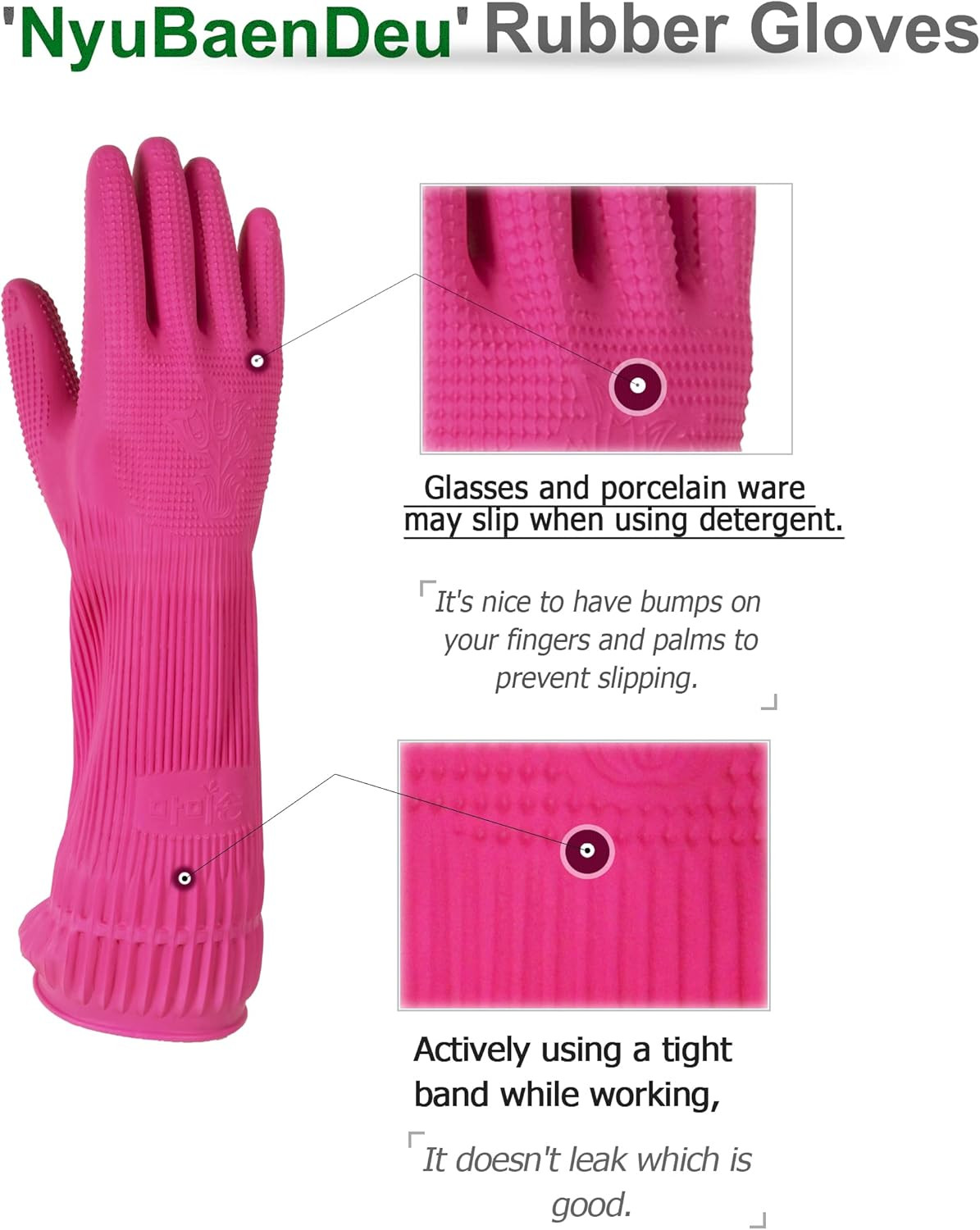 Reusable Kitchen Rubber Gloves Large Non Slip Cleaning Dishwashing Pink 1 Pair