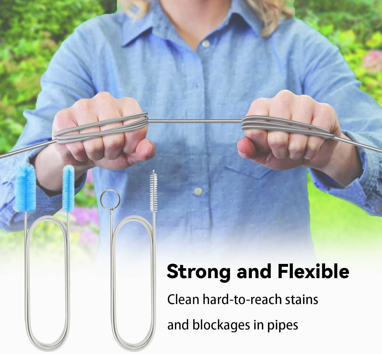 Flexible Drain Brush 66 Inch Long Double Ended Hose Pipe and 58 Inch Tube Clean