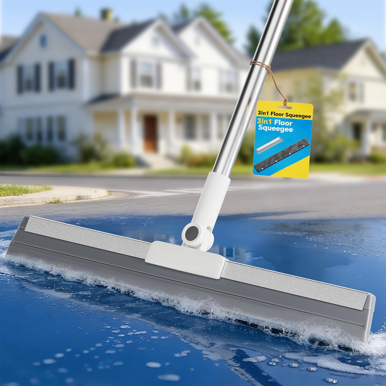 Floor Squeegee Broom with Long Handle, Heavy Duty Squeegee Kit, Scrubber for …