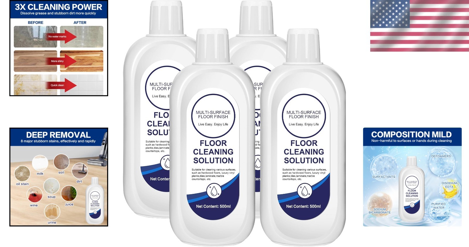 Eco-Friendly Deep Clean Floor Solution for Tineco and Robot Vacuums – 4 Bottles