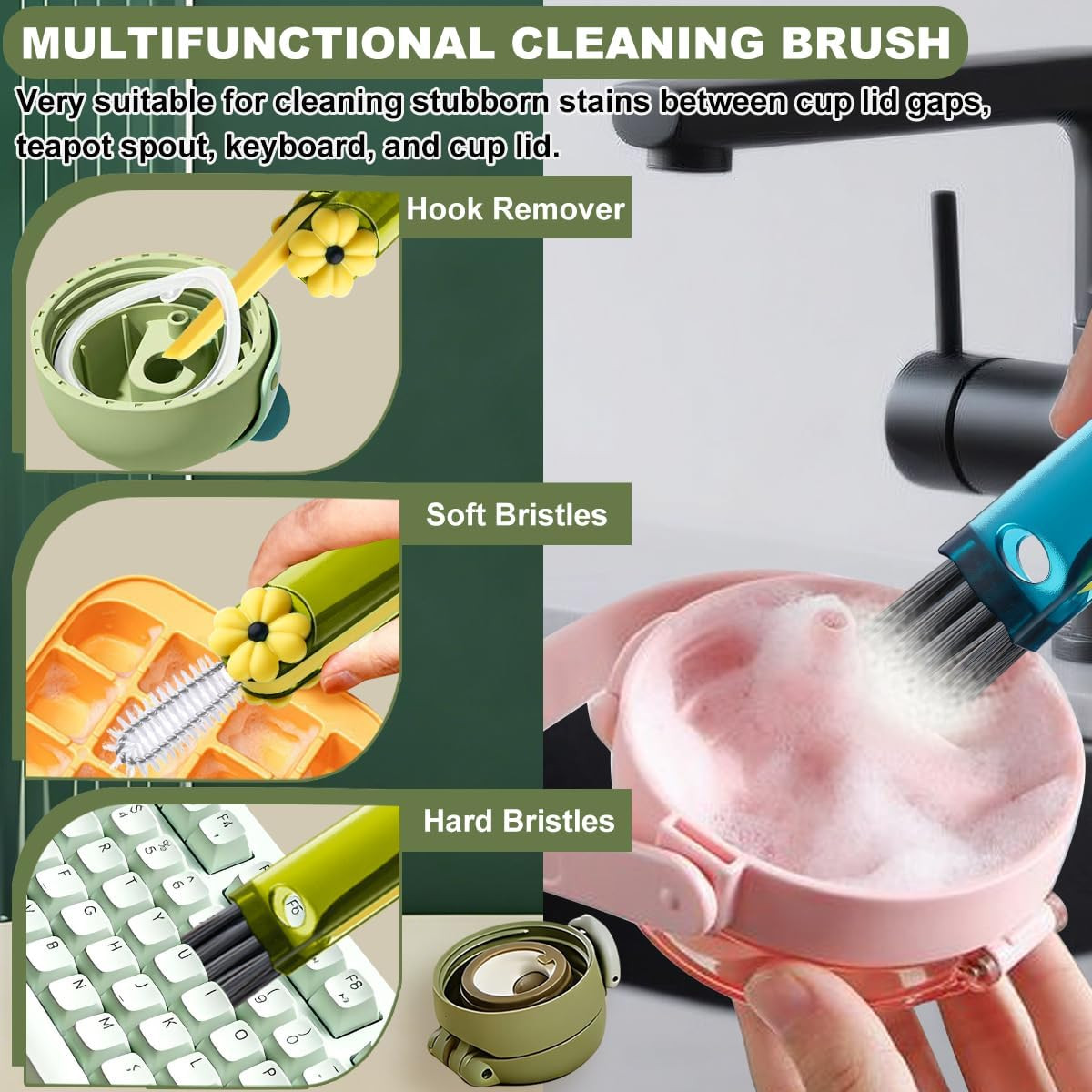 3 in 1 Cup Lid Cleaning Brush, Portable Cup Cleaner Brush, New Water Bottle Lid