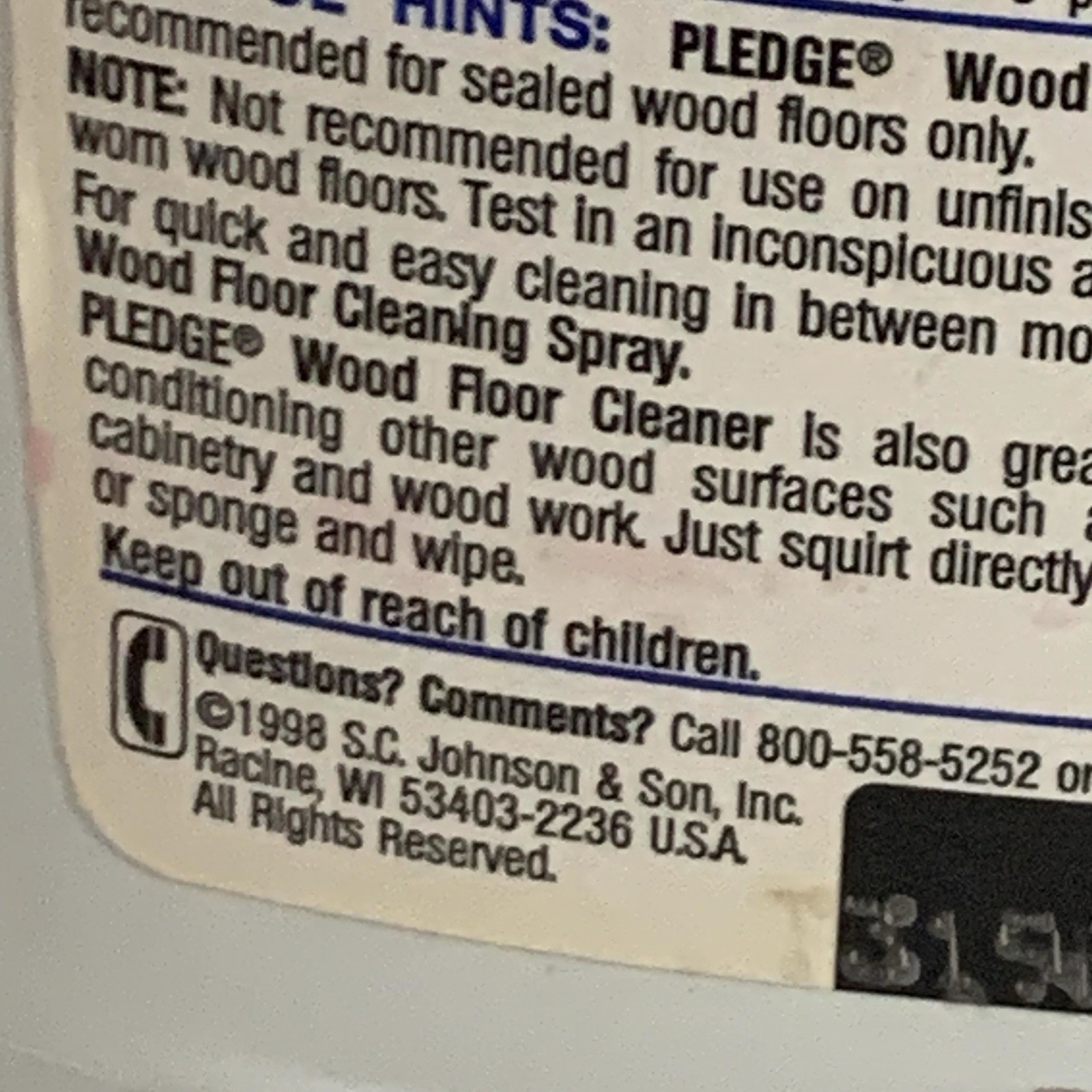 Vintage RARE SC Johnson Pledge Wood Floor Cleaner 1998 Original Old Formula 32oz