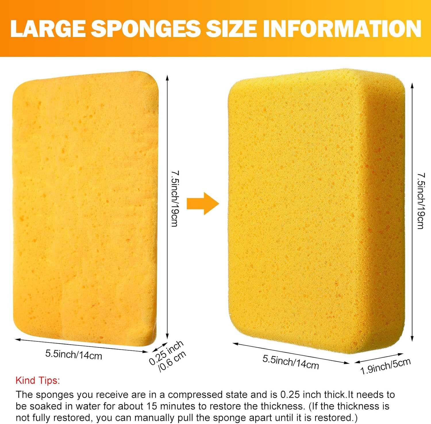 12 Pcs Large Sponges Bulk 7.5 X 5.5 X 1.9 Inch Grouting Car Wash Foam Cleaning a