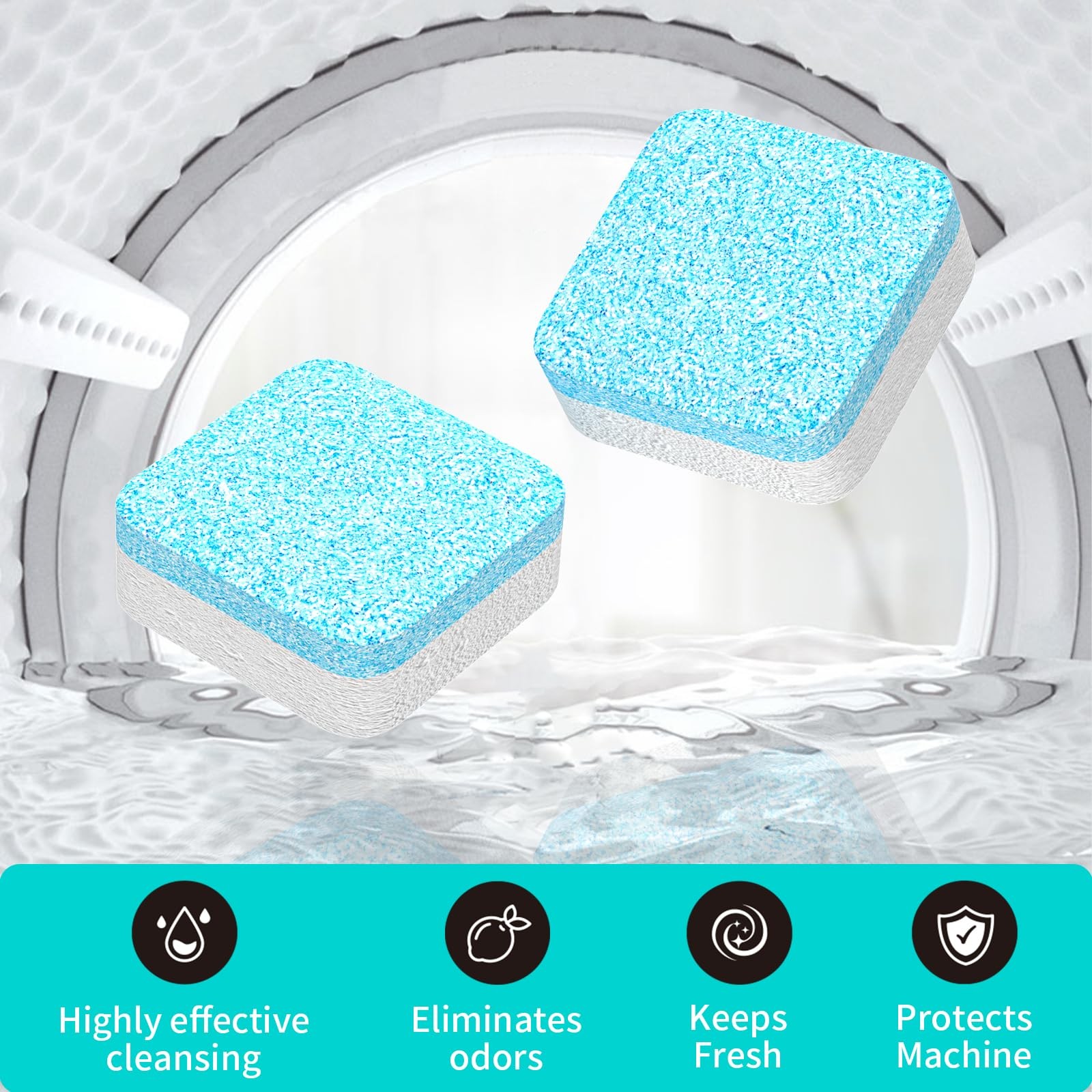 Washing Machine Cleaner Tablets 24 Pack Fresh Scent Up to 1 Year HE Front &