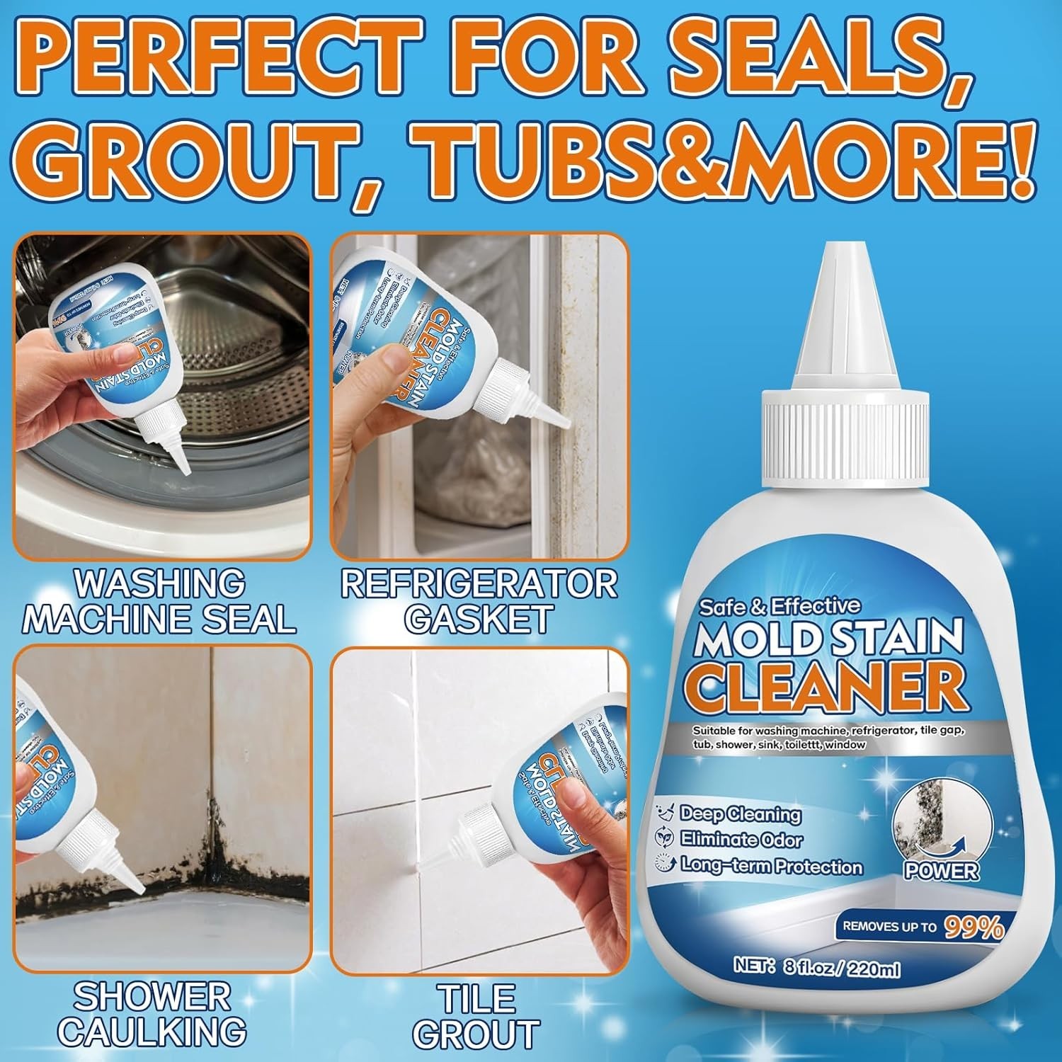 Mold Stain Cleaner Gel, 8 FL oz Heavy-Duty for Washing Machine Gasket, Shower…