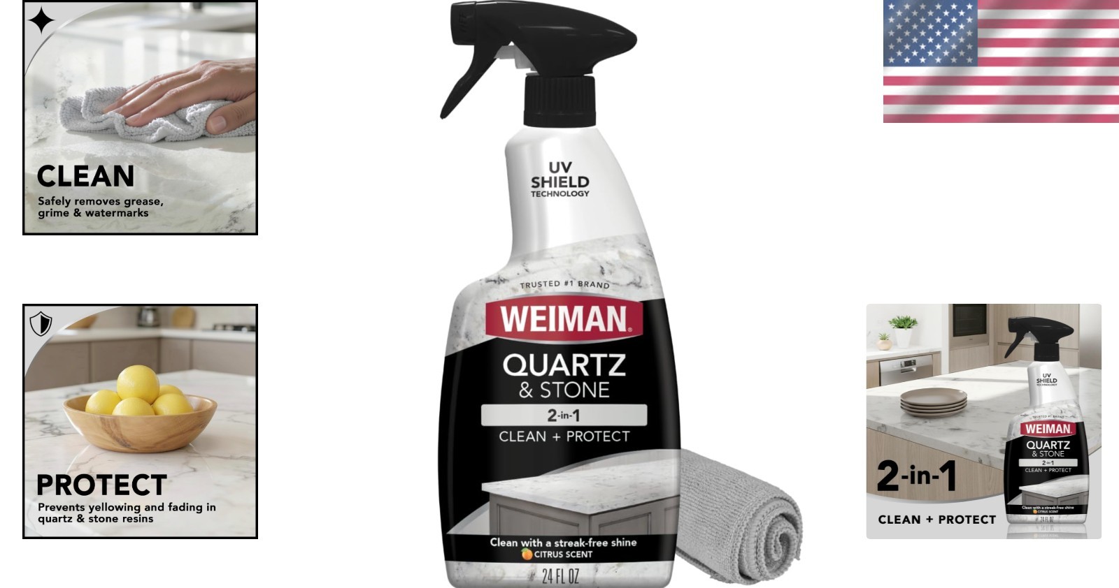 Spotless Shine for Granite & Marble – Citrus Quartz Countertop Cleaner, 24 oz