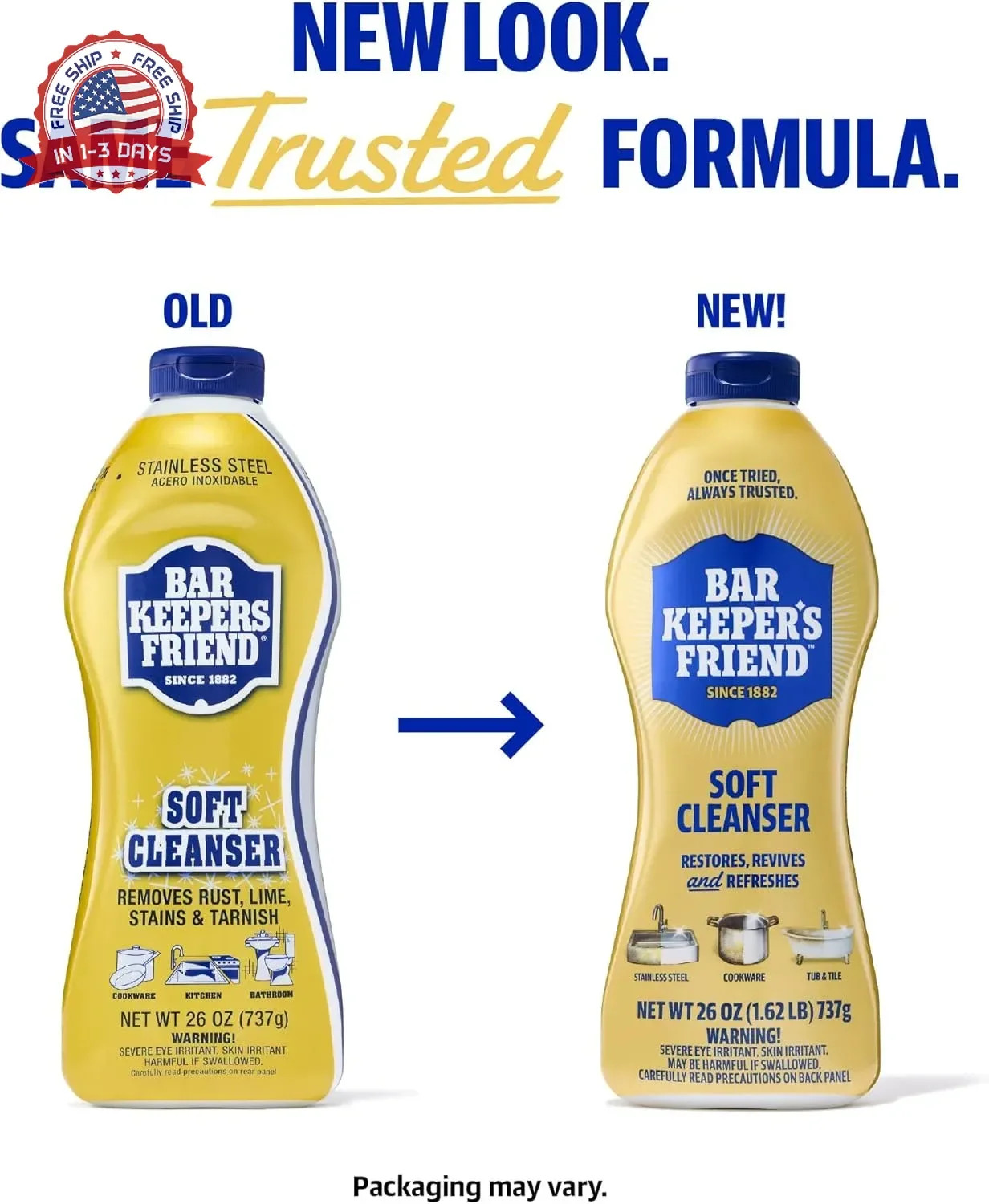 Bar Keepers Friend Soft Cleanser 26 oz + Spray & Foam Multipurpose MORE Spray Cl