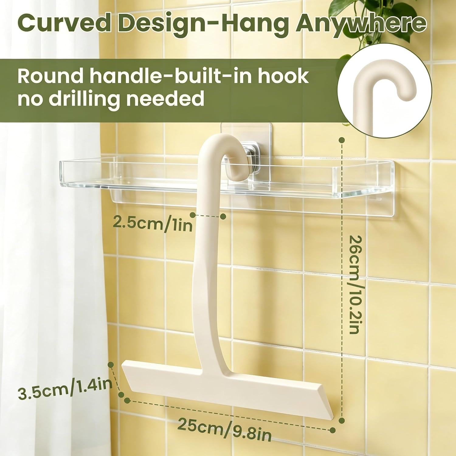 Shower Squeegee for Glass Doors – 10 Inch Bathroom Squeegee with Ergonomic round