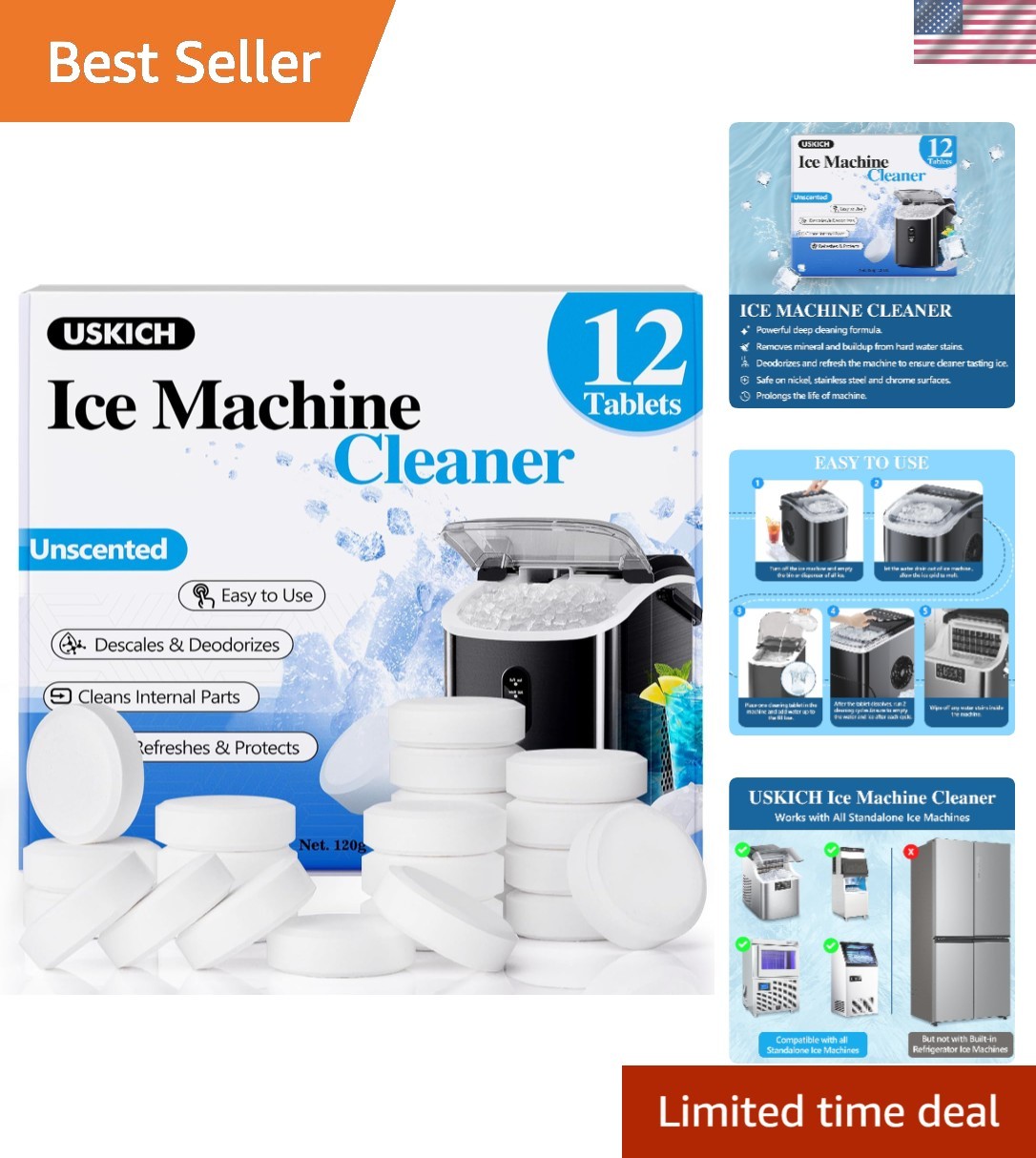 Food Grade Ice Machine Cleaner Tablets – Nickel Safe 12 Count for All Ice Makers