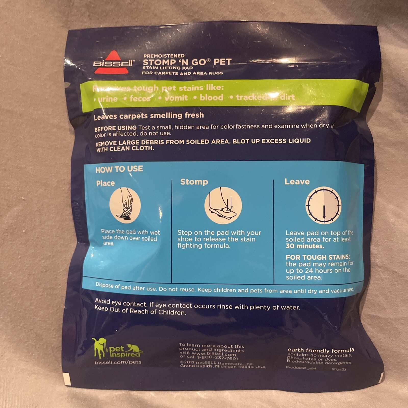 Bissell Stomp ‘N Go Pet Lifting Pad + Oxy for Stain Removal on Carpet & Rugs