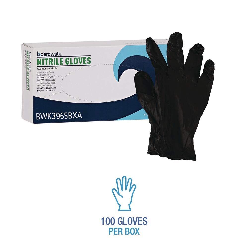 Boardwalk 396SBXA 4.4 mil Disposable Nitrile Gloves – Small, Black (100/Box) New