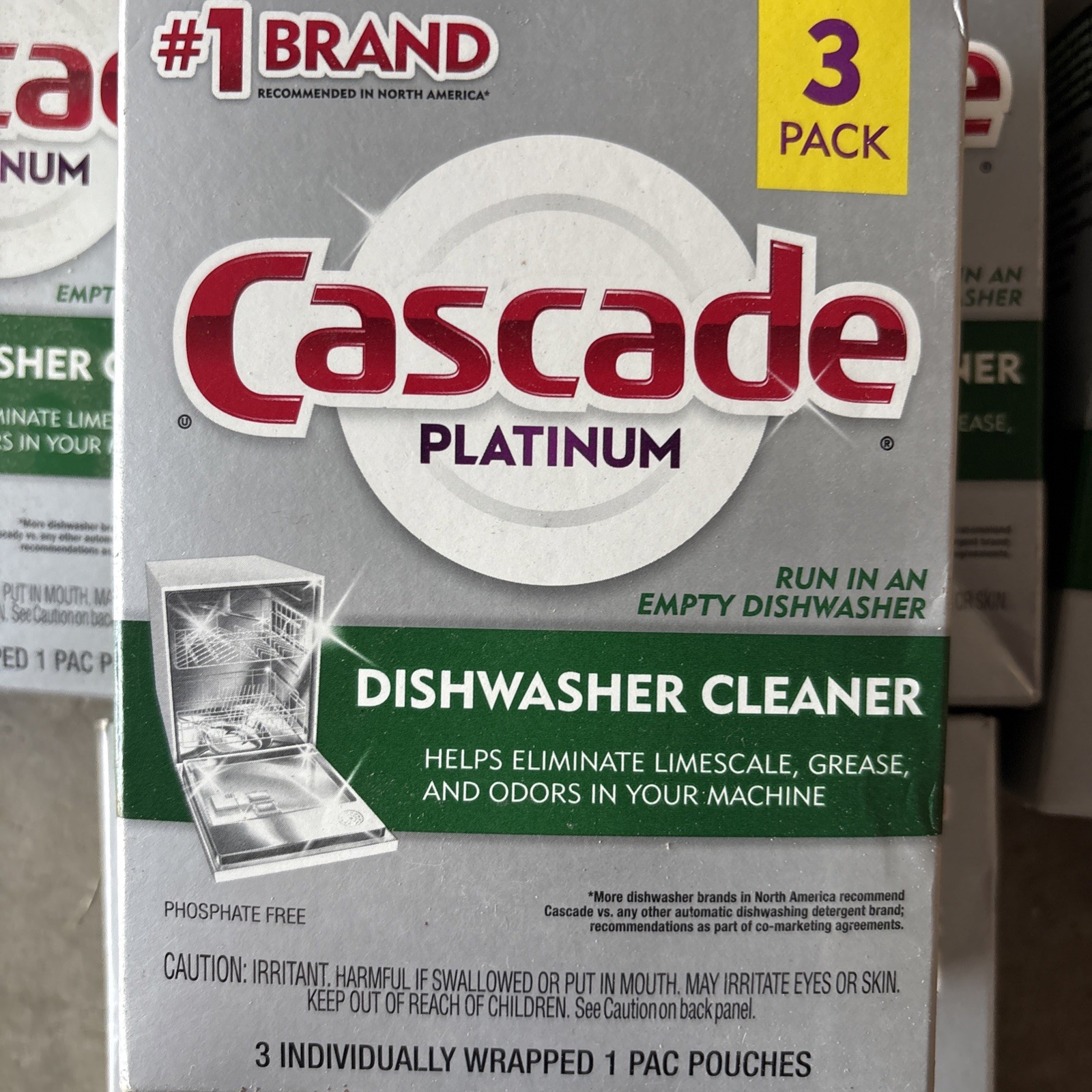 X 4 Cascade Platinum Dishwasher Cleaner 3 Pack Pouches for Odor Limescale Grease