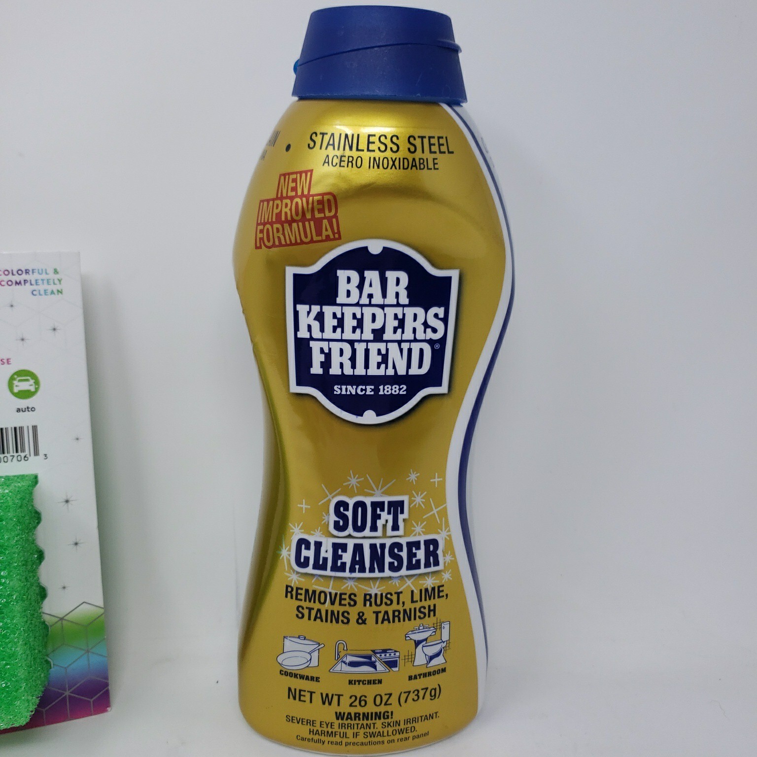 Bar Keepers Friend Soft Cleanser 26oz Bright Box Scrub Sponge & Microfiber Cloth