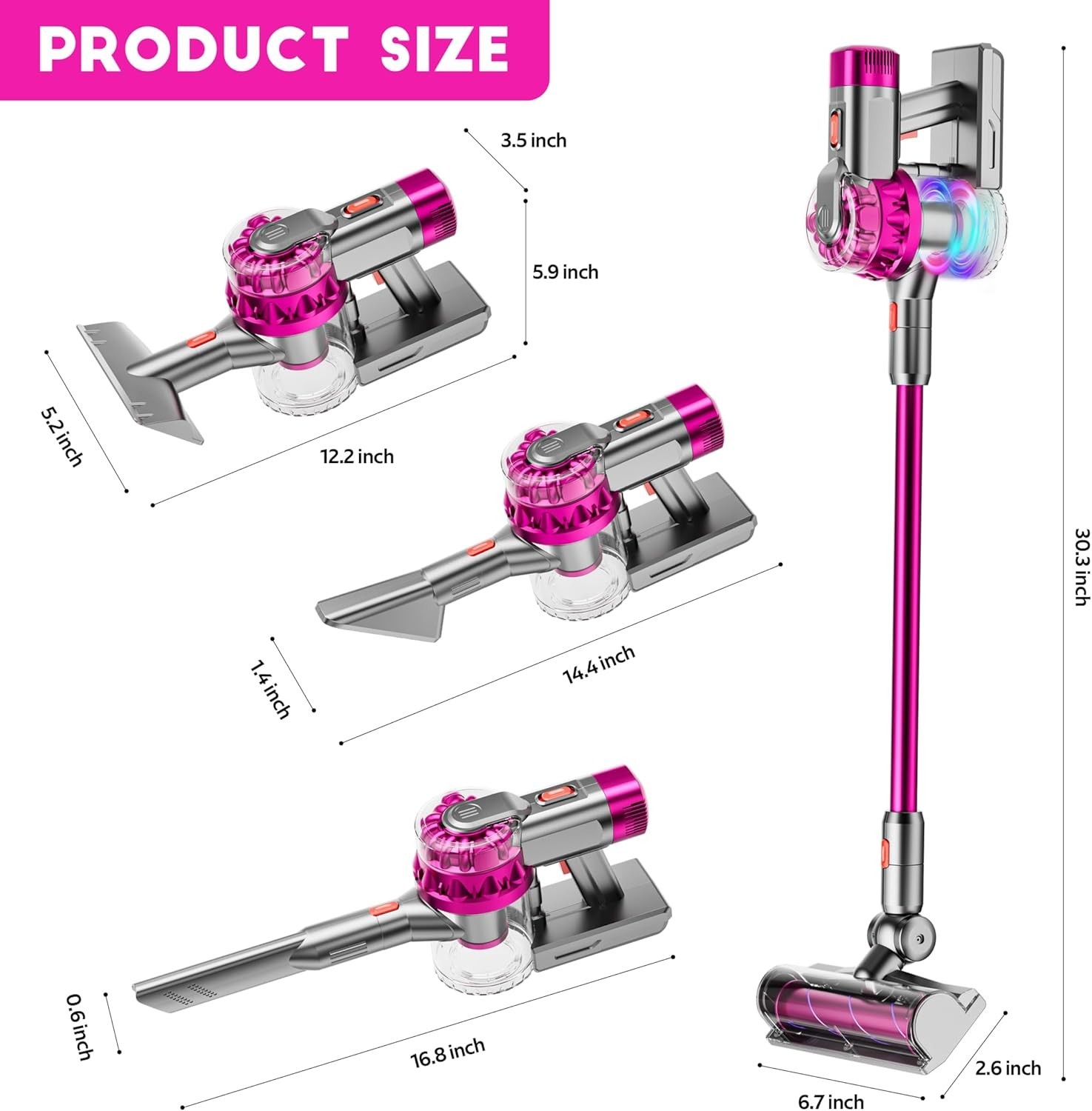 Kids Toy Vacuum Cleaner Set with Real Suction and Light, 4-in-1 Pretend Play