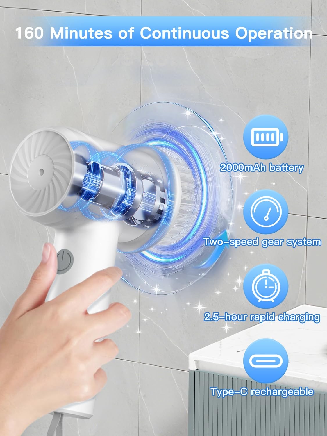 Electric Spin Scrubber Cordless Cleaning Brush for Tub Tile Floor Sink