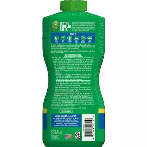 (12-pack) Green Gobbler 31oz Drain ,Toilet Cleaner Clog Dissolver Premeasured