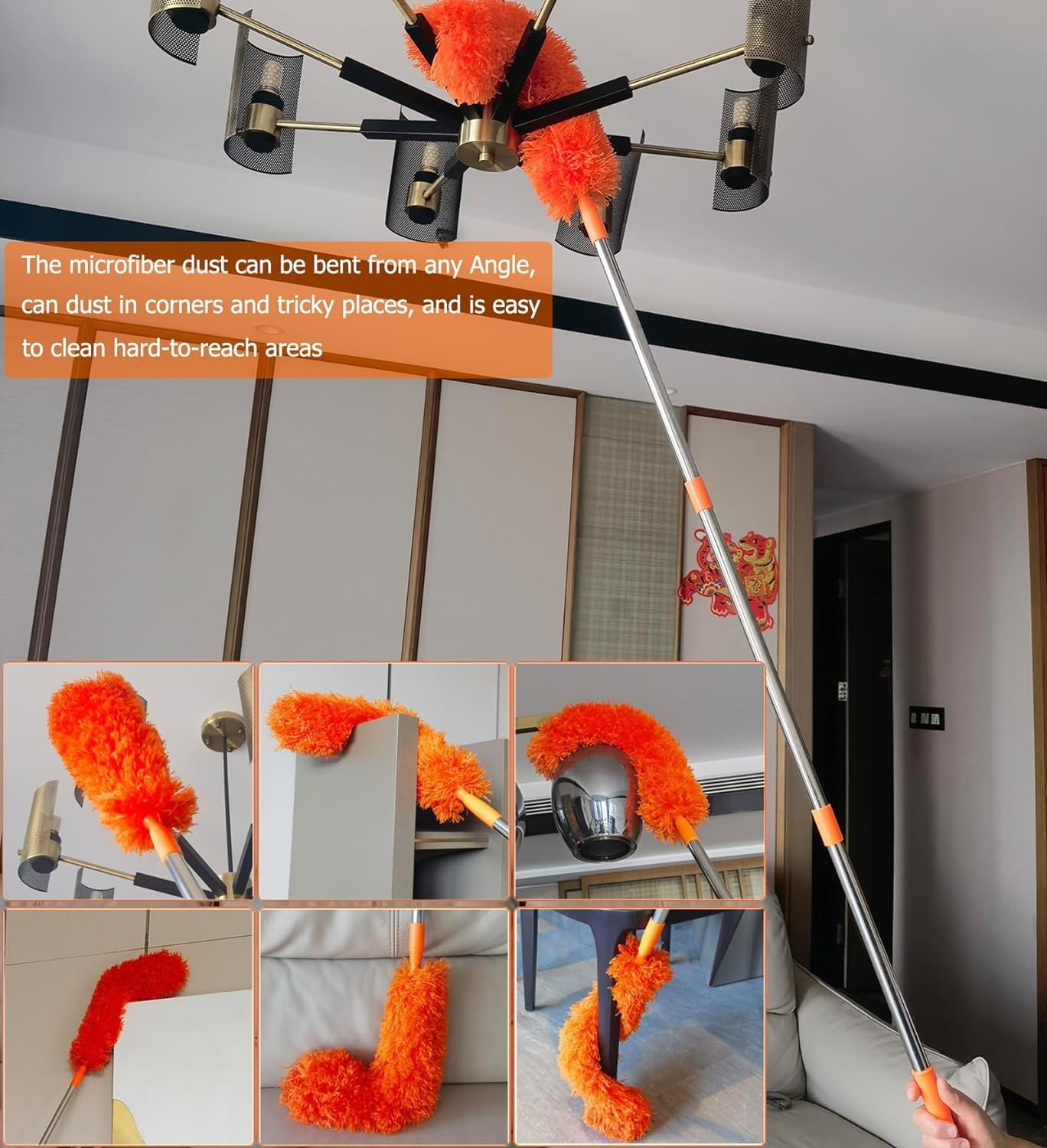 20+ Feet High Reach Dusting Kit with 3-14 Ft Extension Pole //2 in 1 Window Clea