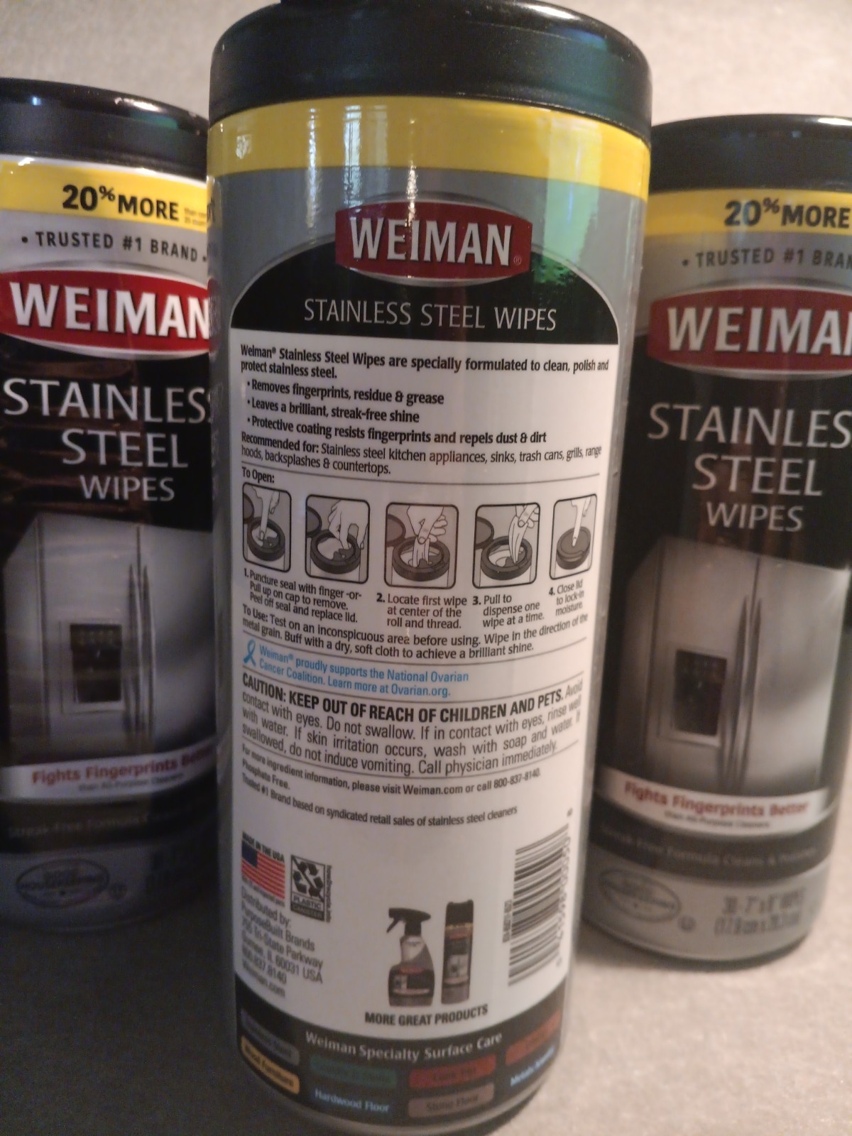 4PK X 30 Count Weiman Stainless Steel Surface Cleaning Polishing Protecting Wipe