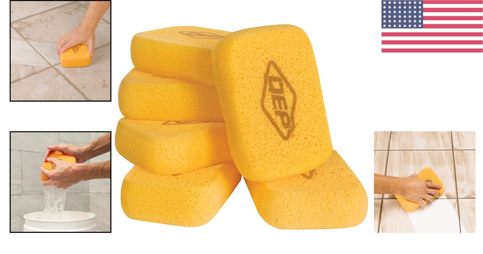 Multipurpose 6-Pack Grouting and Washing Sponges – 7.5 Inch, Heavy Duty Yellow