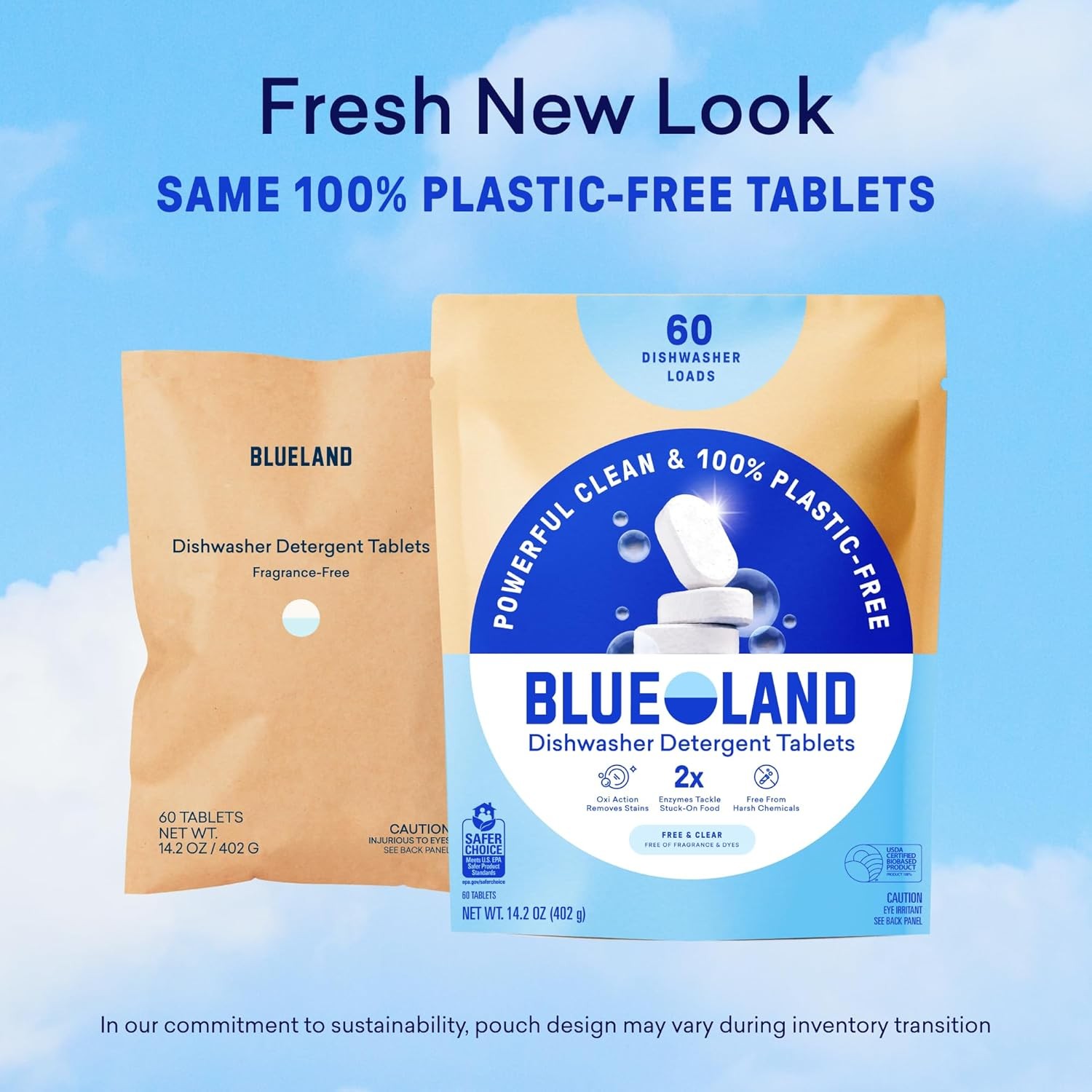 100 Plastic-Free Dishwasher Detergent Tablets 60 Count Free & Clear Eco-Friendly