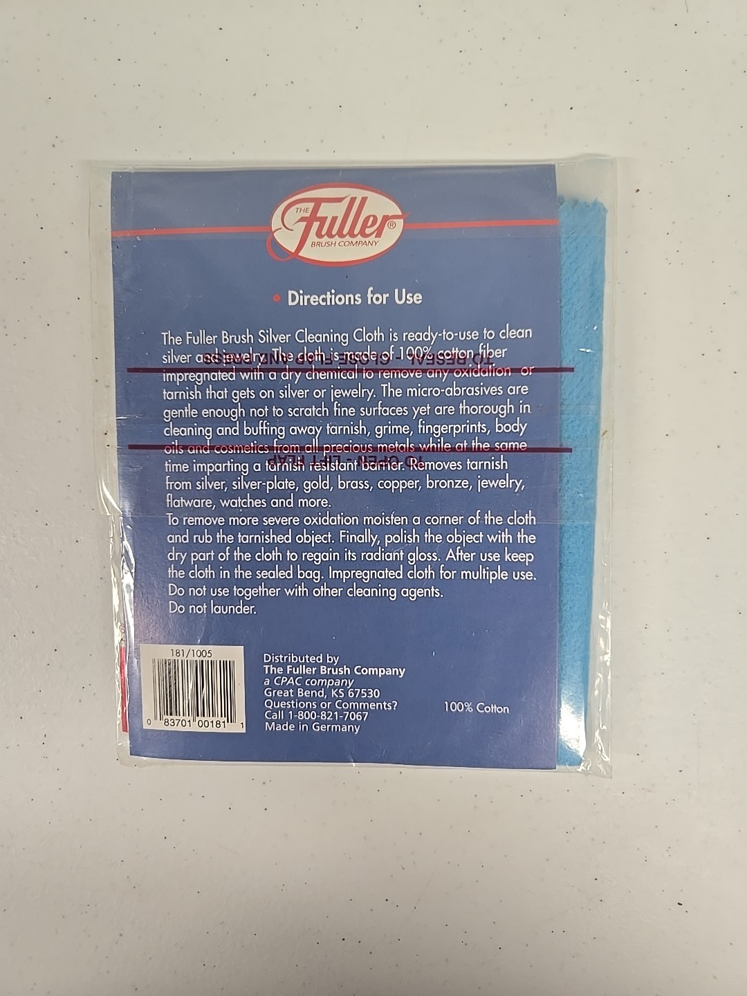 Fuller Brush Company Silver Cleaning Cloth Vintage Blue 13×11 Inch Germany New