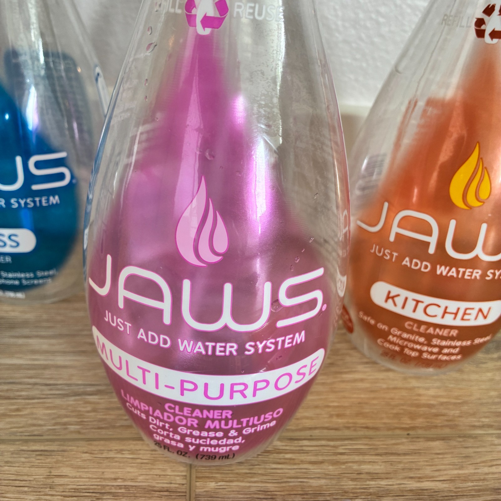 Jaws Cleaning System Lot of 15 Refillable Bottles Refill Pods Glass Max Scrubber