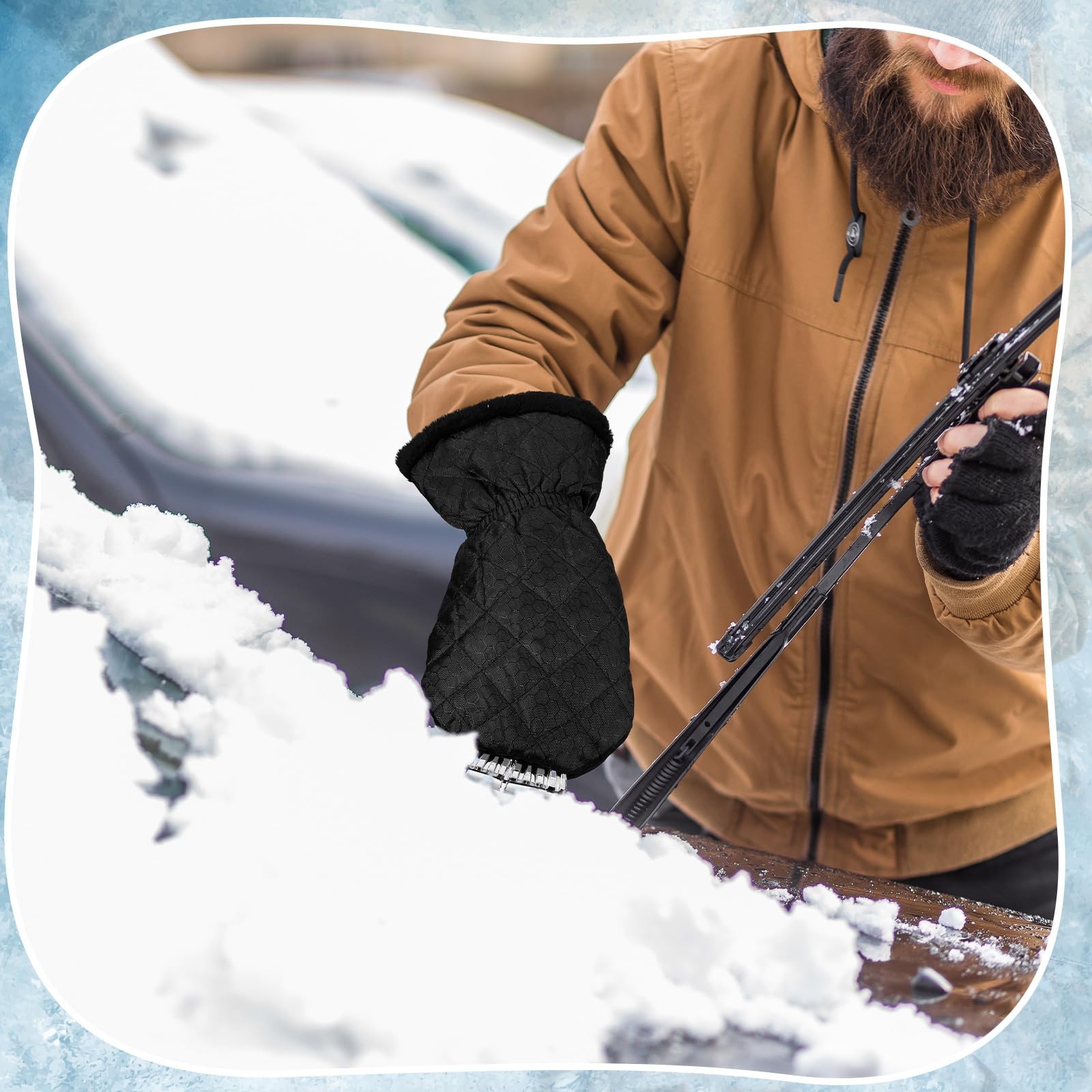 Ice Scraper with Glove Waterproof, Windproof, No Scratch Car Snow Removal