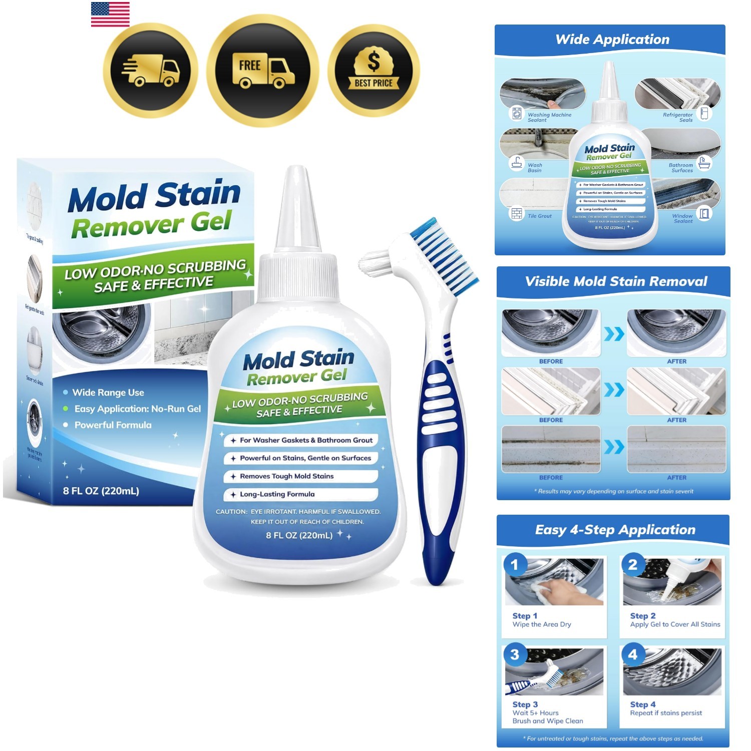 Mold-Stain Remover Gel for Washing Machine & Bathroom – Low Odor Remover Gel …