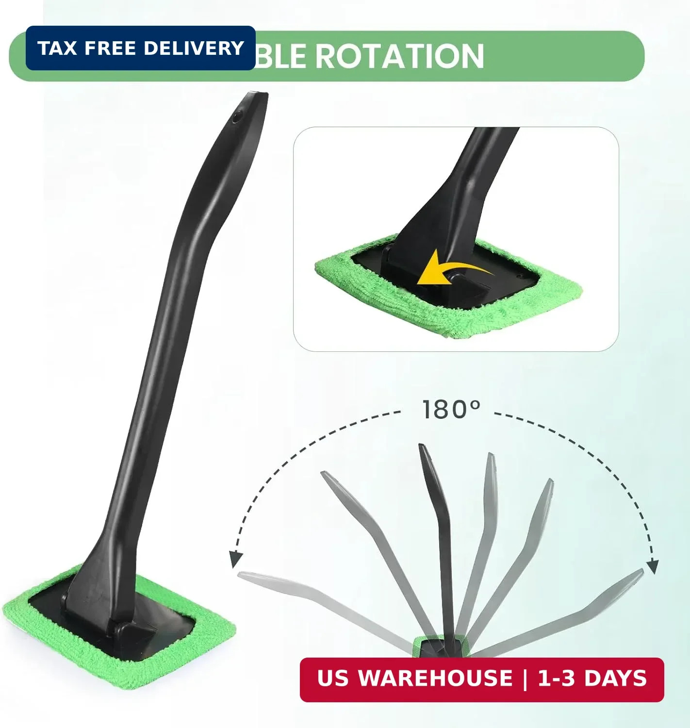 Portable Windshield Cleaner Tool with Extended Long Handle & 6 Microfiber Pads