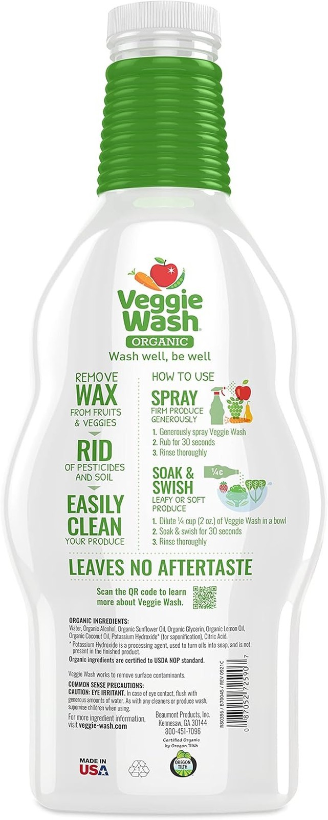 Veggie Wash Organic Fruit Vegetable Cleaner Refill 32oz Pack of 2 Food Safe