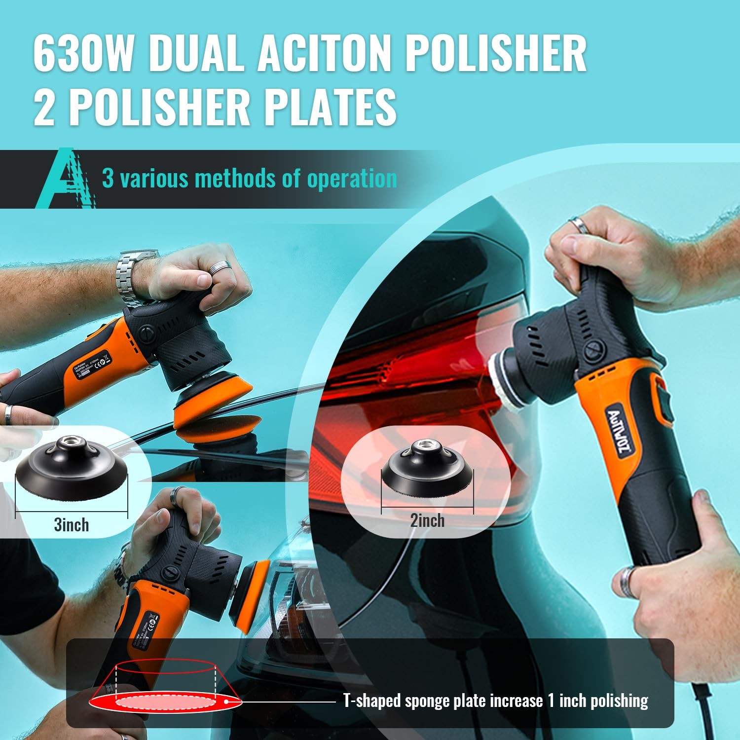 Mini Polisher, 2/3Inch Small Buffer Polisher, 630W with 12mm Random Orbital, …