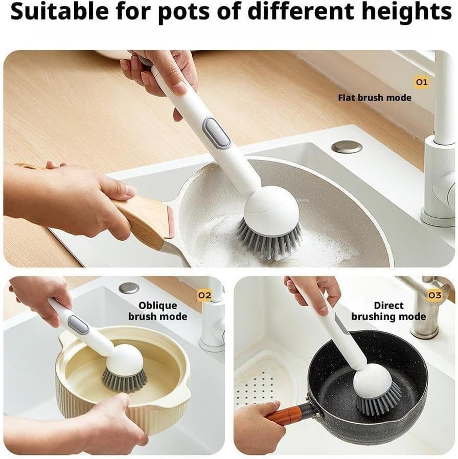 Dish Brush -6-in-1 Dish Brush W/ Detergent Dispenser Adjustable Angle & Rotating