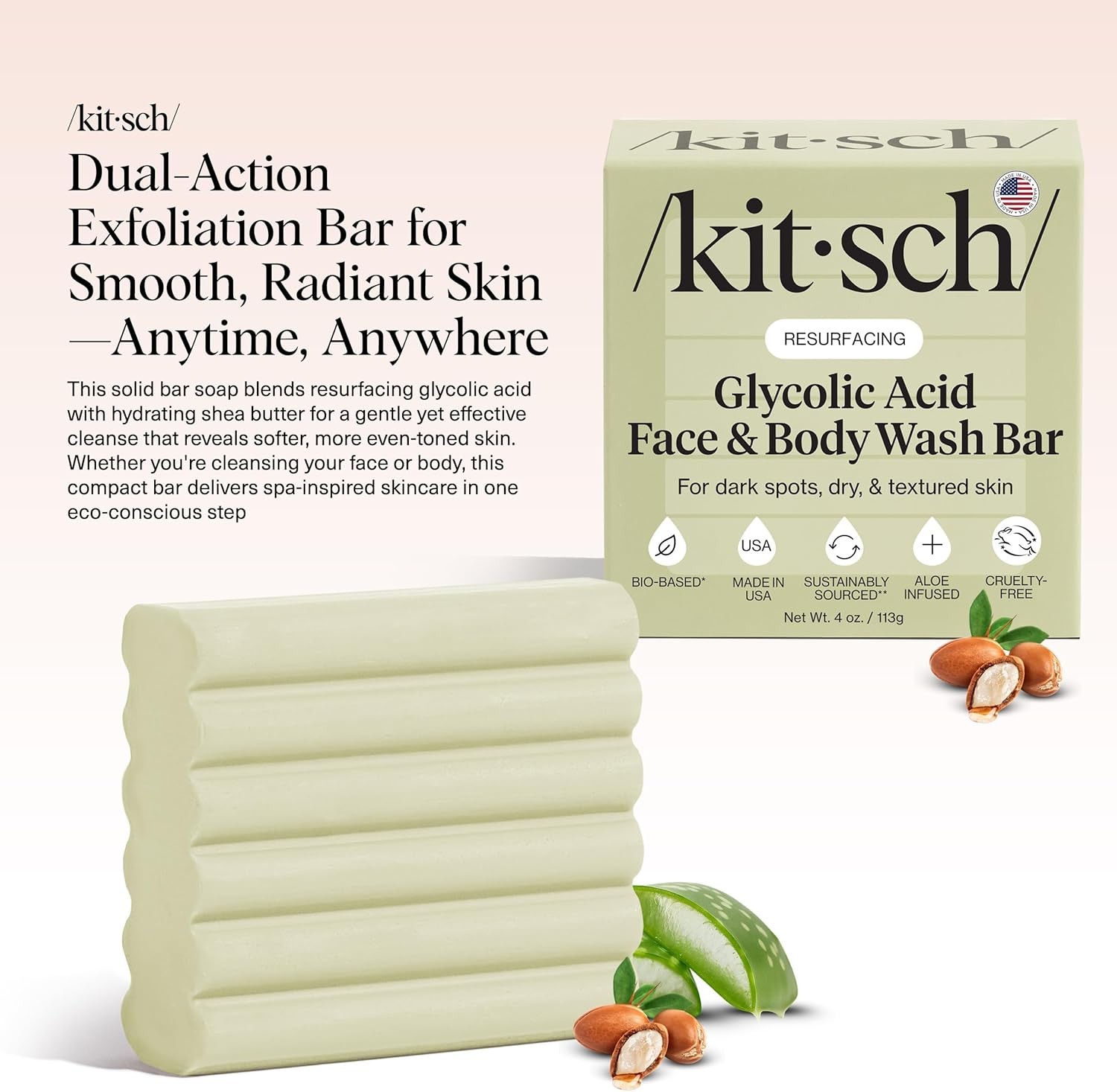 Glycolic Acid Face & Body Wash Bar – Resurfacing Bar Soap with Shea