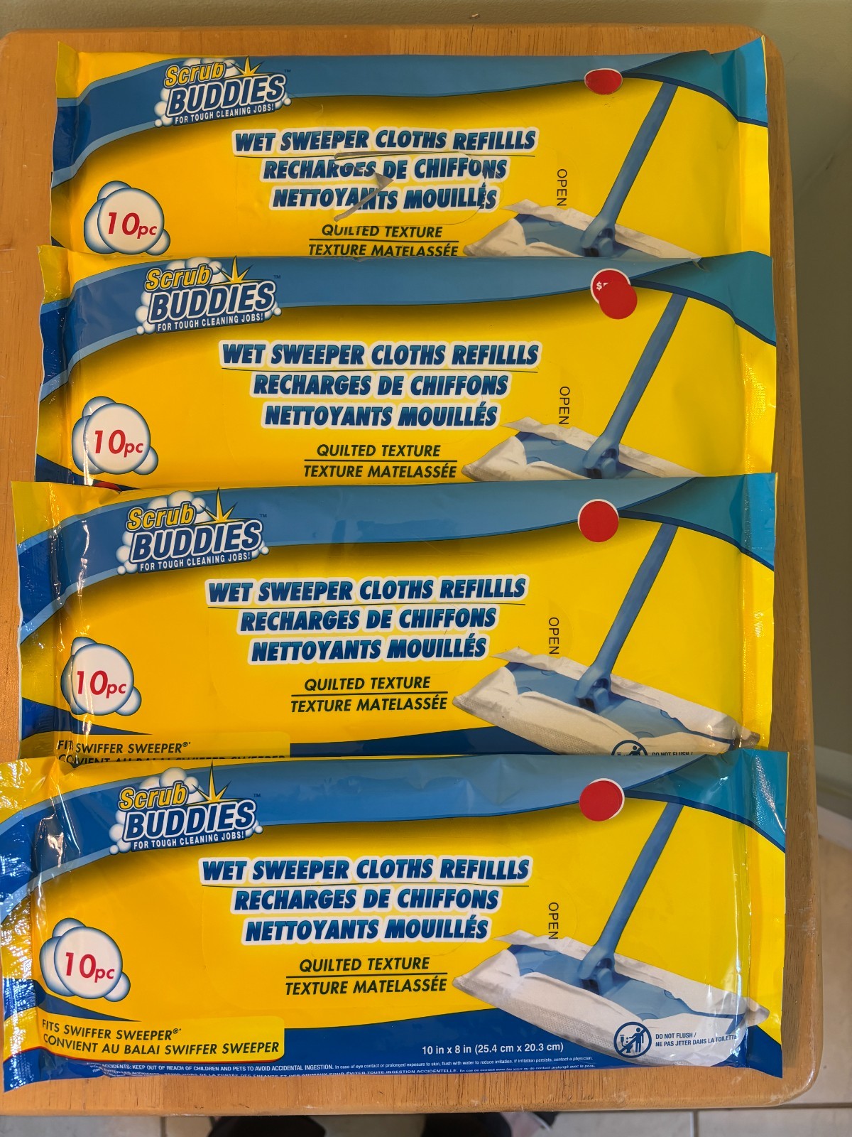 4 SCRUB BUDDIES Wet Sweeper Refills 40 Ct Quilted 10″ x 8″ Tough Swiffer Sweeper