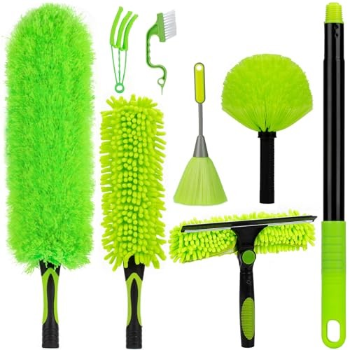 CALBEAU 8ft Extension Pole Duster Kit 14pc Microfiber Cleaning Set Ceiling Fan