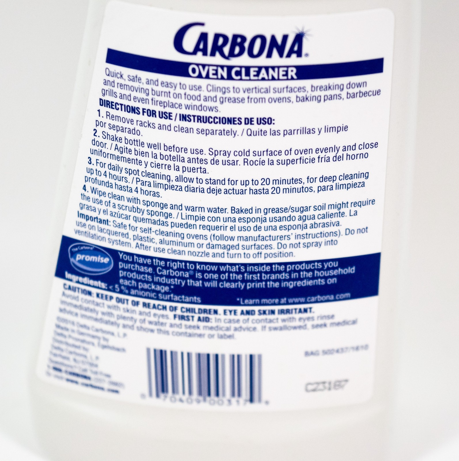 CARBONA Oven Grill Cleaner Tough Grease Grime Remover Fume Free 16.8 oz Spray